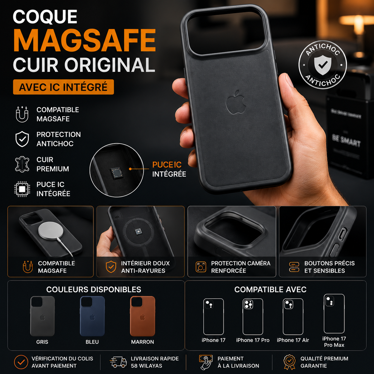 Coque iPhone MagSafe Cuir Original avec IC