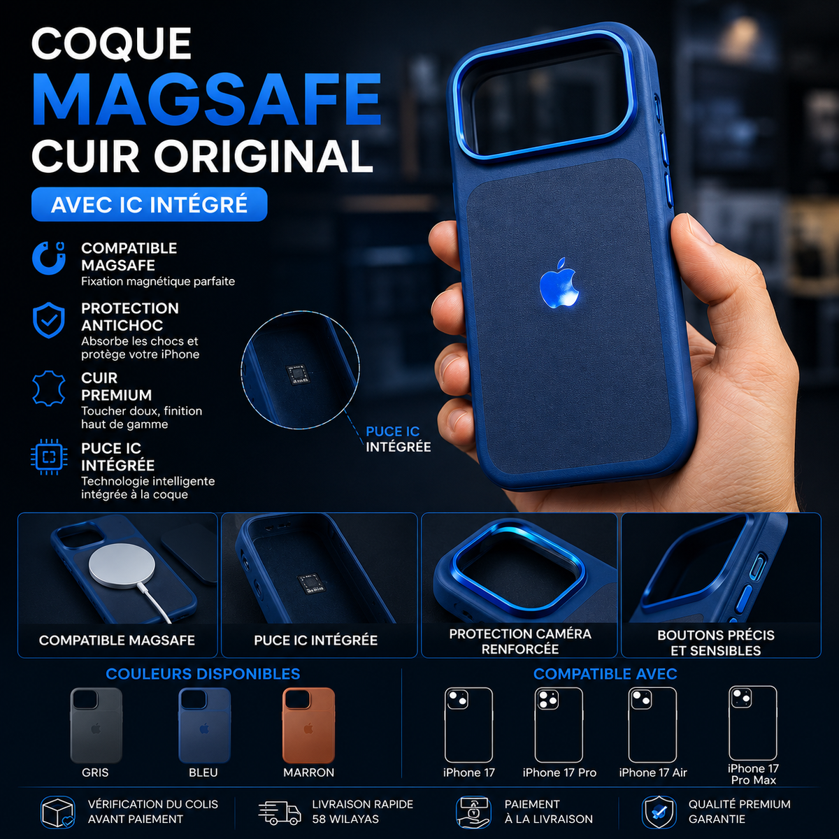 Coque iPhone MagSafe Cuir Original avec IC