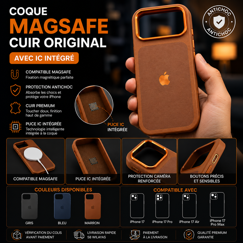 Coque iPhone MagSafe Cuir Original avec IC